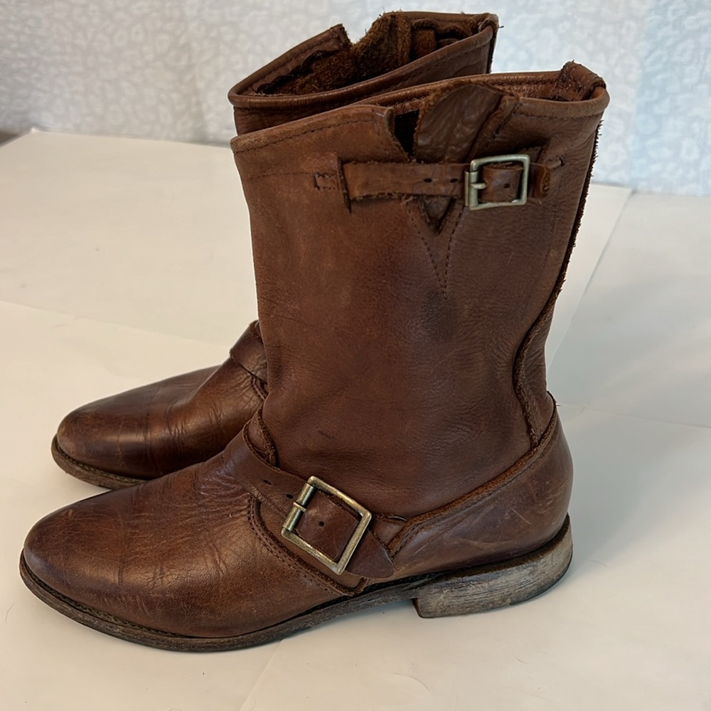 VINTAGE SHOE COMPANY WOMENS SHORT LEATHER BIKER RIDING BOOTS BROWN 7.5 - Picture 5 of 17